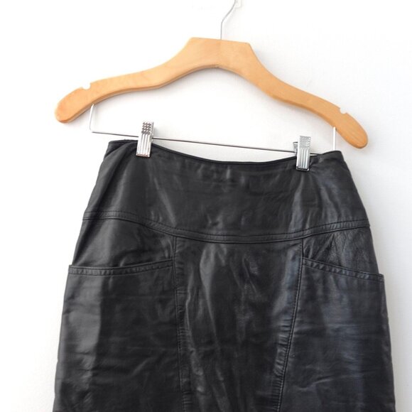 Black‎ Leather Skirt XS Pencil Midi Zip Back Genuine Edgy Punk Rock Corpcore - Picture 2 of 11